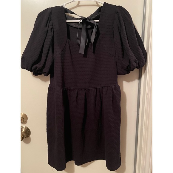 Topshop Black Puff Sleeve Tea Dress - Picture 6 of 9